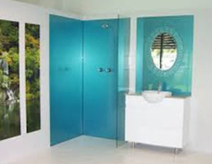 bright turquoise tile installed in a shower